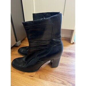 Nine West Women’s Black Leather‎ Boots Bootie Zip Ankle RoundToe Size 10 M Y2K